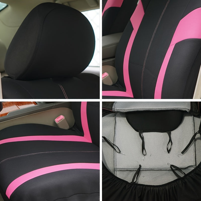 Pink Car Seat Cover Set for Women 9pcs Airbag Compatible Plush Polyester