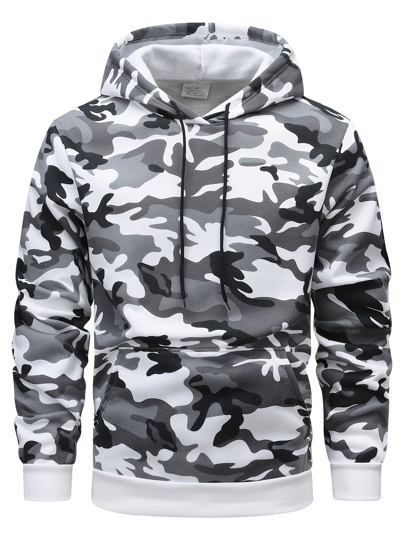 Men's Camo Hooded Sweatshirt and Pants Set for Outdoor Activities in Fall Winter 100% Polyester Drawstring 3D Printing