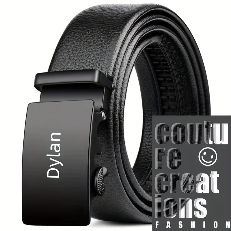 Men's Black Faux Leather Belt with Automatic Buckle for Business Casual