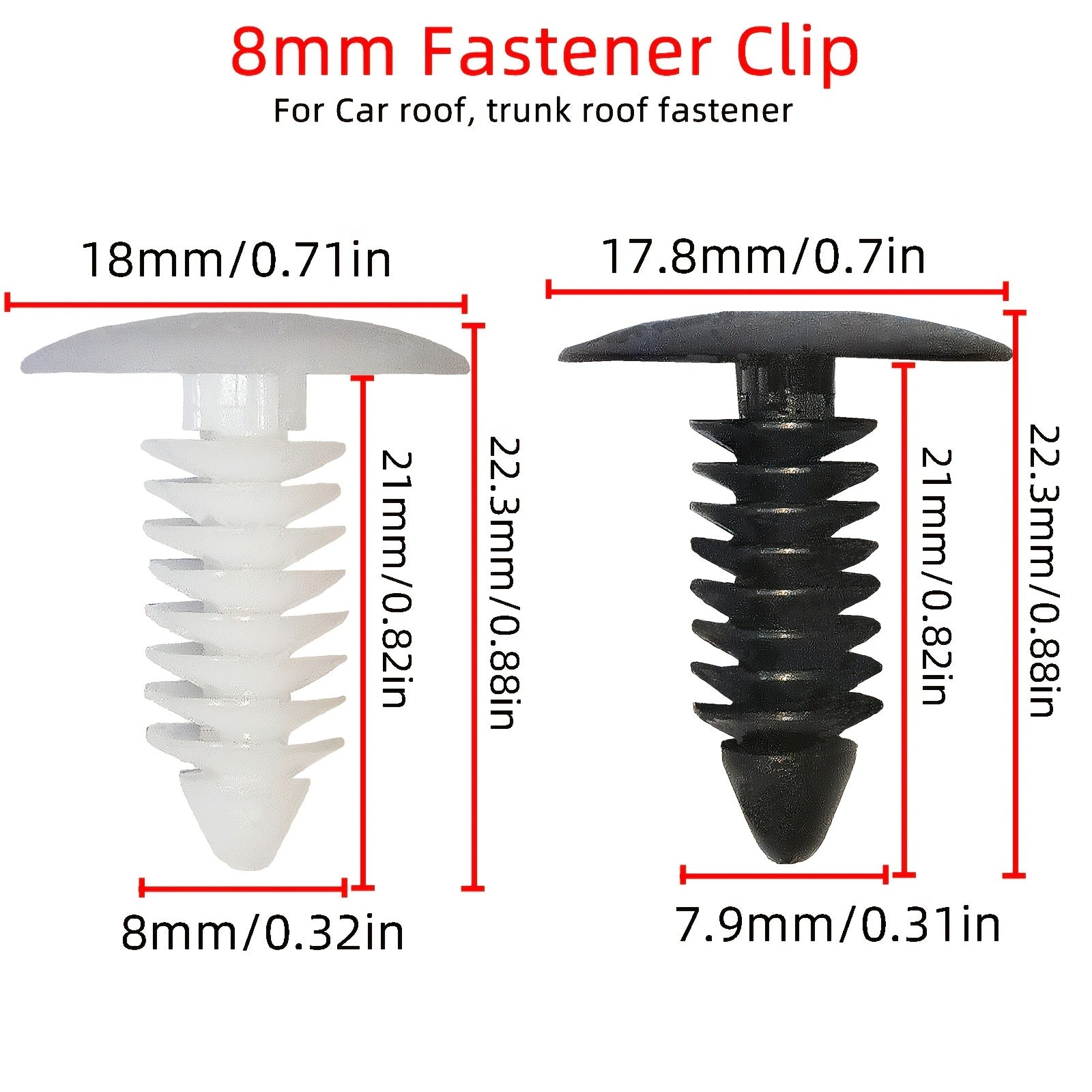 50Pcs Auto Fasteners Car Clips Bumper Fender Retainers Plastic Rivets Black White