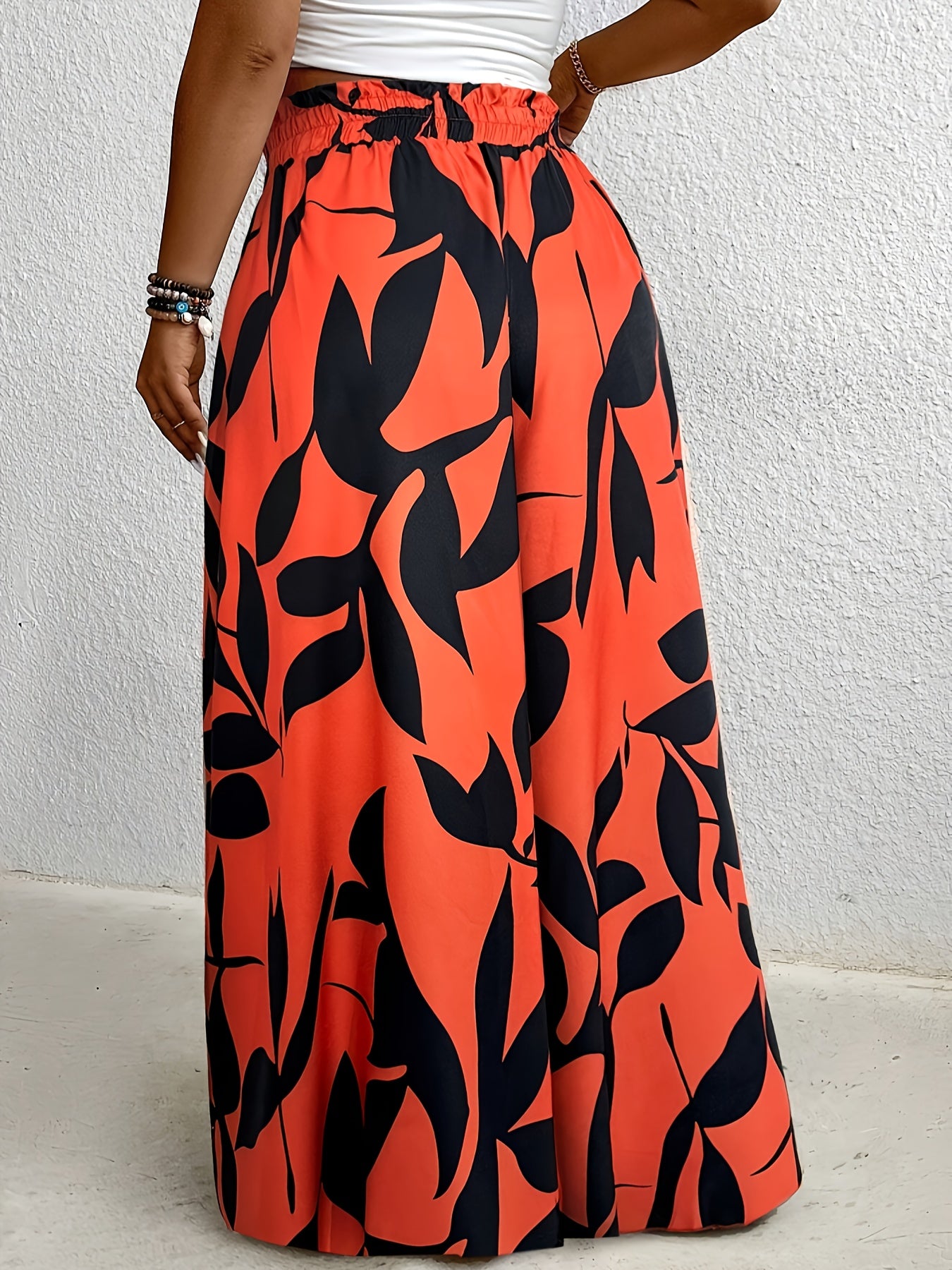 Culottes de talla grande para mujer con estampado floral, pierna ancha asimétrica y cordón ajustable