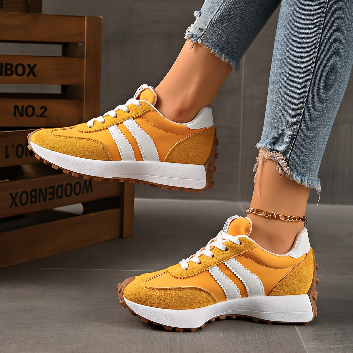 Women’s White Green Casual Sneakers with Rubber Soles and Mesh Panels