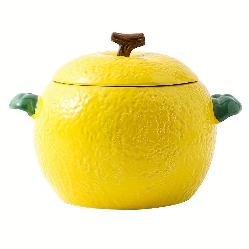 Large Ceramic Lemon-Shaped Pot with Lid for Baking Serving and Storage