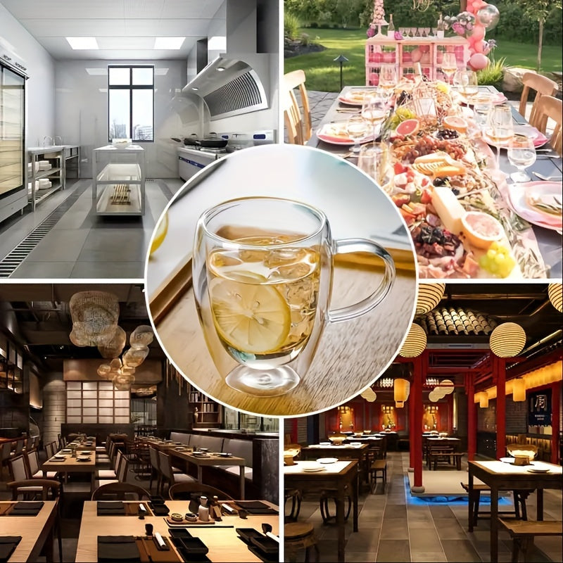 Ikki devorli yuqori borosilikat shisha chashka - Choy, Qahva, Sut va Sharbati uchun mukammal | Uy yoki ofis uchun ajoyib sovg'a | Qulay tutqichi bo'lgan mustahkam ichimlik idishlari, 1 dona to'plami | Issiqlikka chidamli ergonomik tutqichli chashka