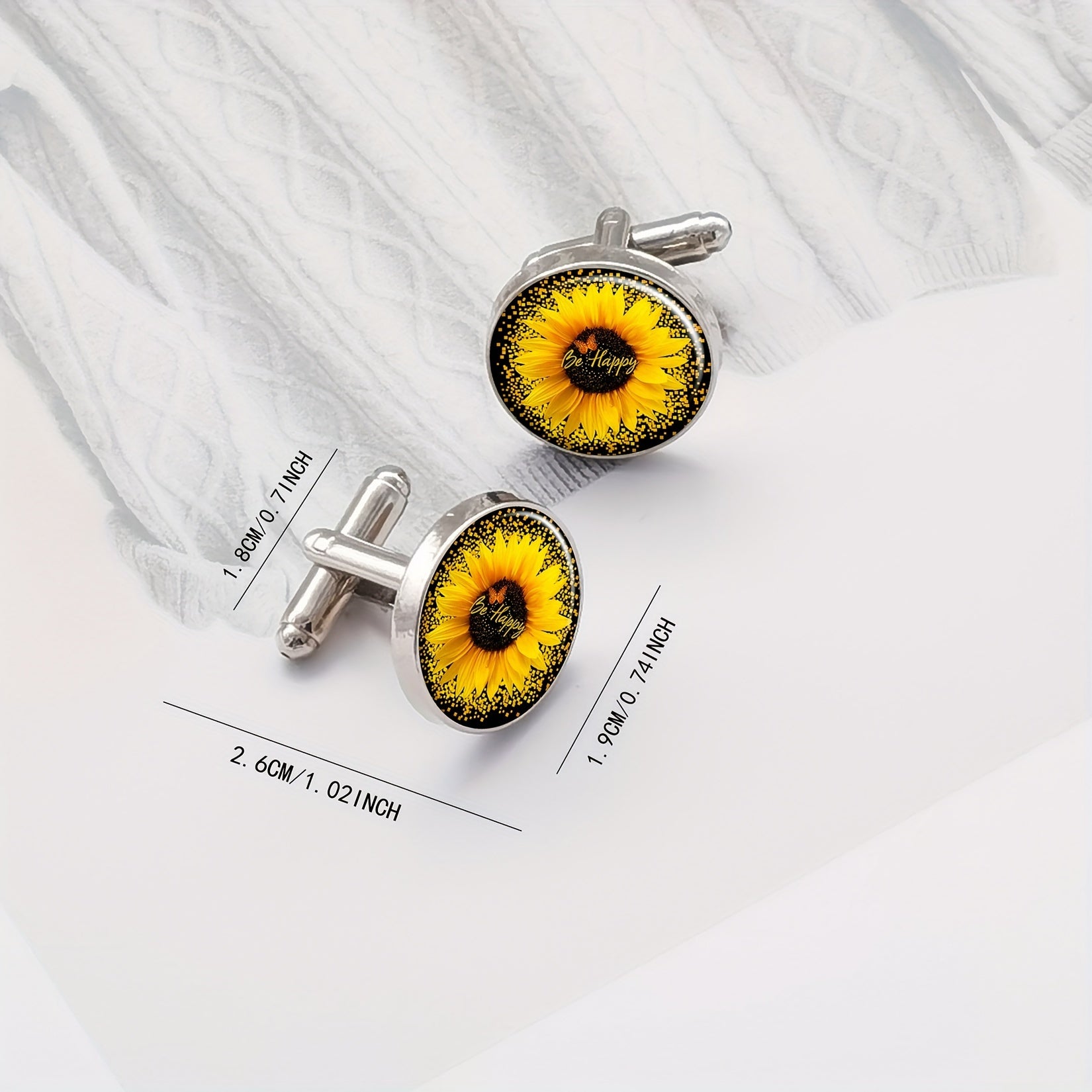 Set of 2 Sunflower and Butterfly Vintage Metal Cufflinks for Men and Women