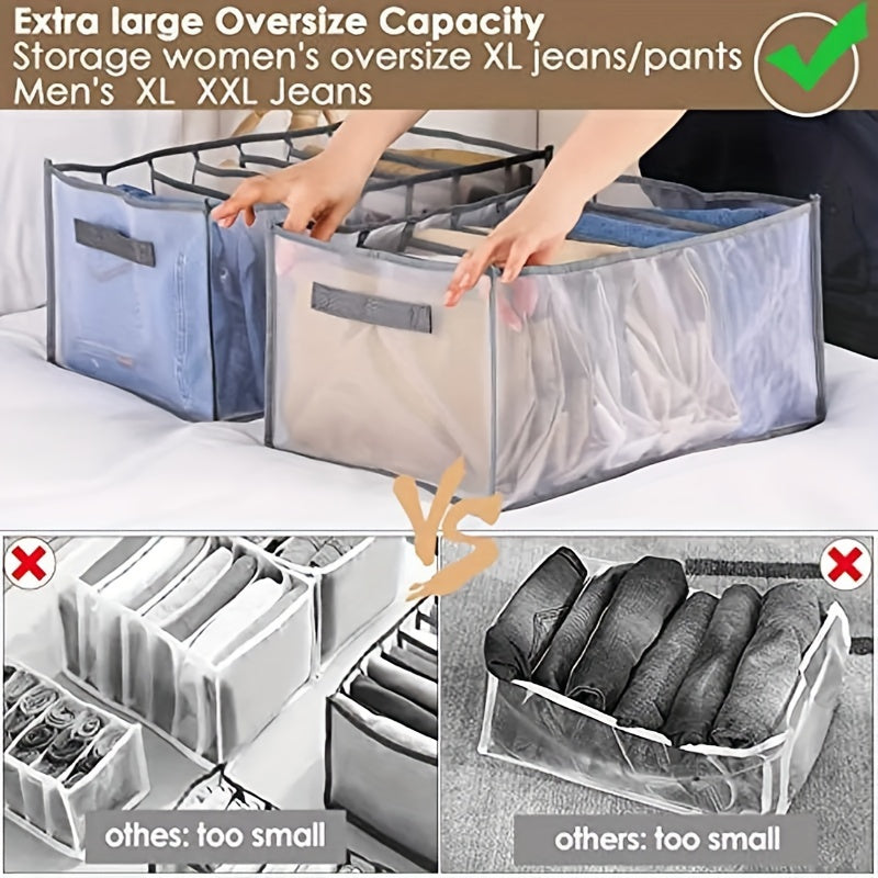 Fabric Drawer Divider Storage Bins with Handles 7-Grid Foldable Washable Closet Organizer