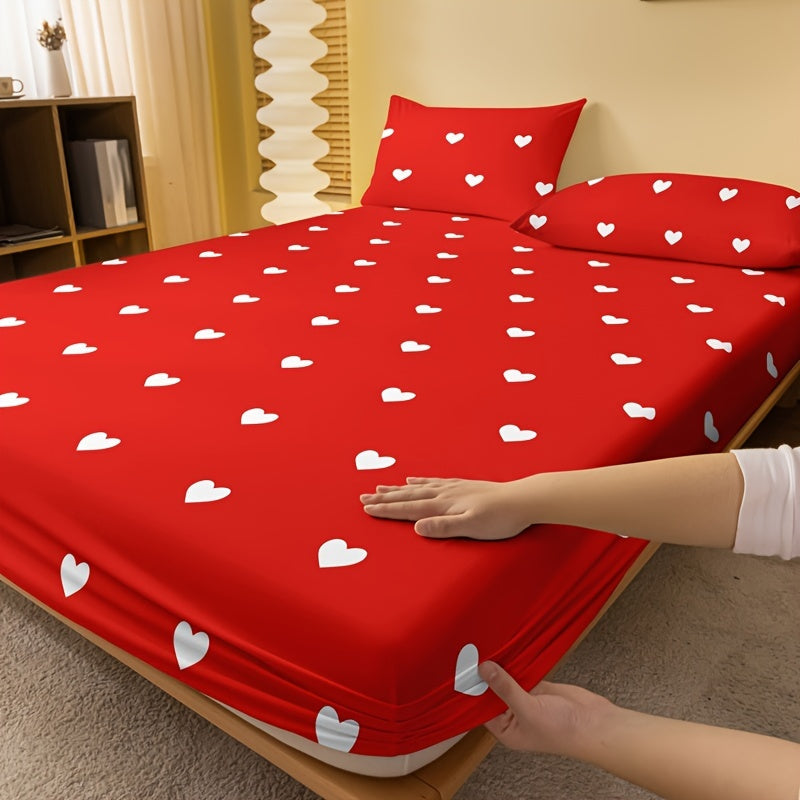 Red and White Heart Pattern Fitted Sheet for Bedroom or Guest Room