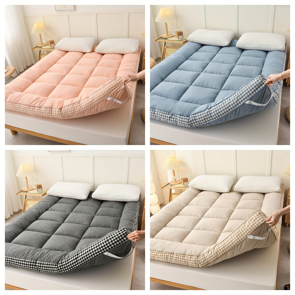 Роскошный стеганый матрасный топпер - мягкая и пушистая полиэфирная начинка и покрытие, дышащий, комфорт на все сезоны для спальни, гостевой комнаты или общежития - не водонепроницаемый, легко чистится, толщина 8-10 см.