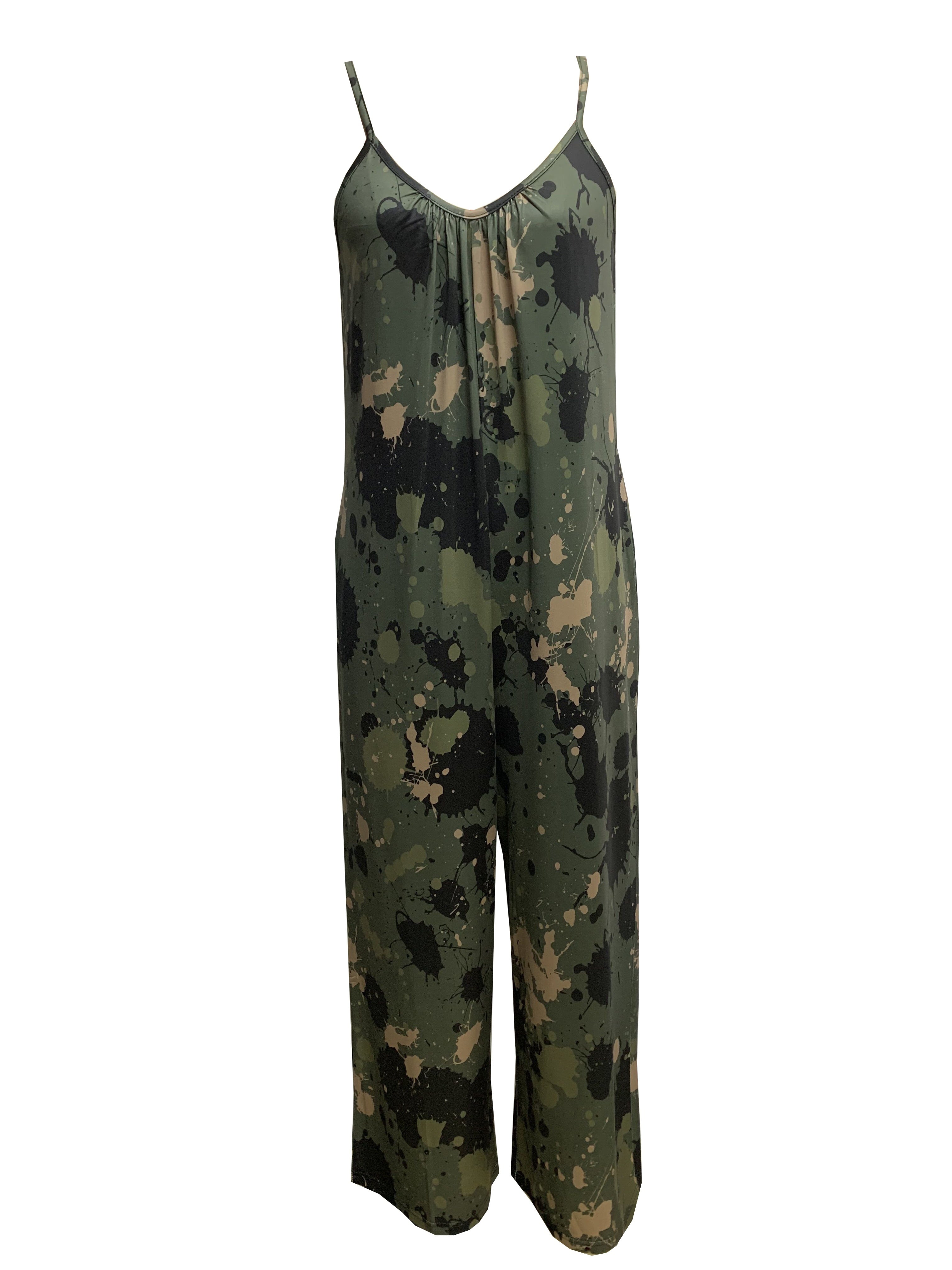 Women's Plus Size Splash Print Cami Jumpsuit With Pockets