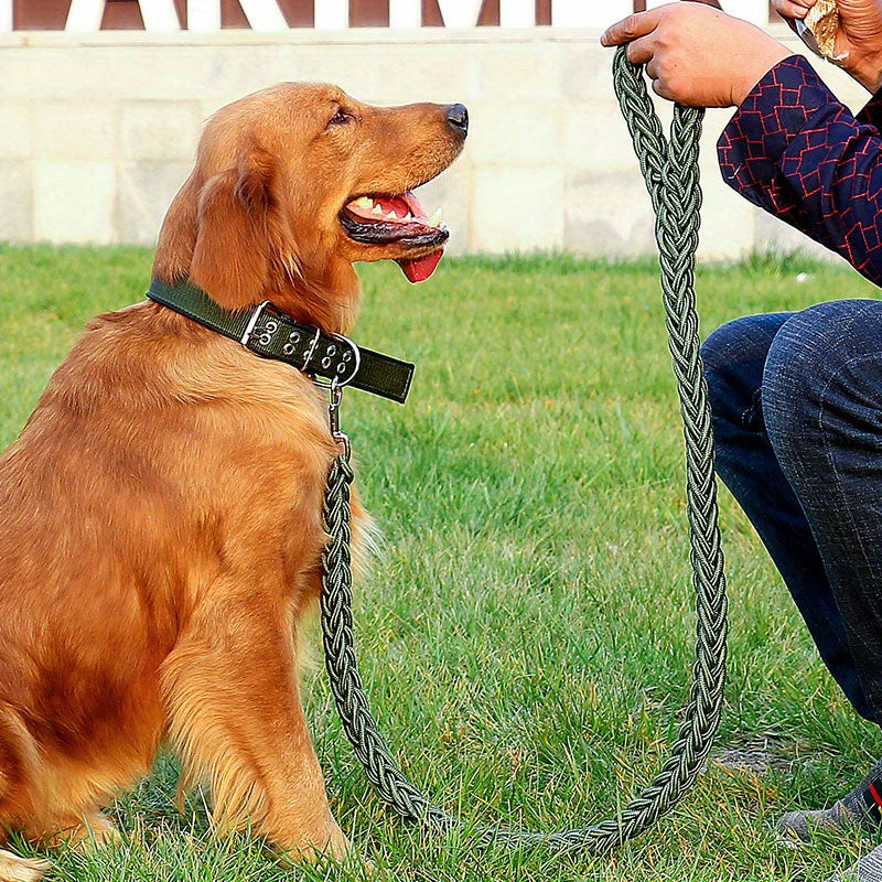 Heavy Duty Dog Collar and Leash Set with Braided Training Rope for Large Dogs