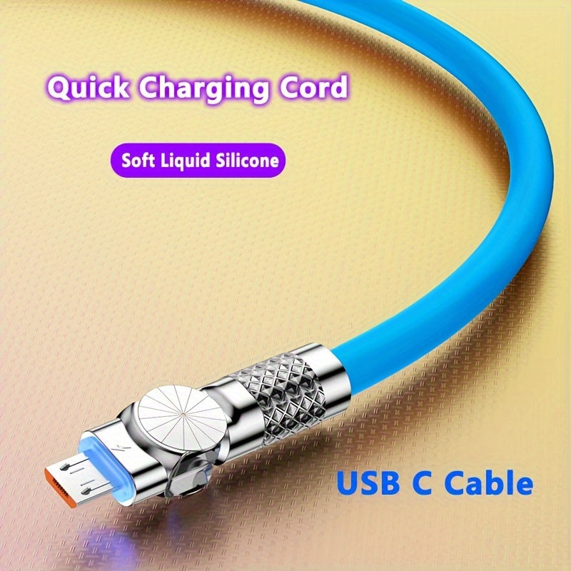 100W 3A Micro USB Fast Charging Data Cable Liquid Silicone Elbow 180° for Android Phones