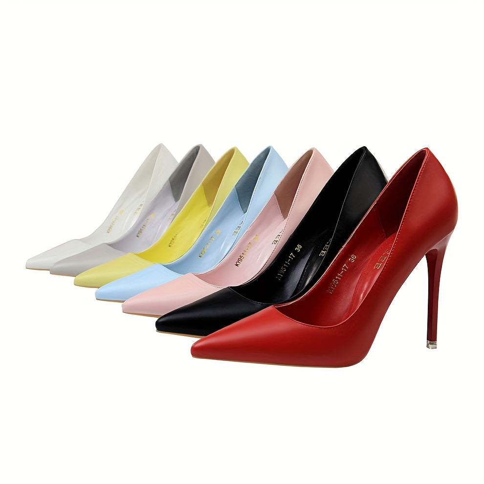 Women's Solid Color Pointed Toe Stiletto Heels with Slip-On Design for Parties