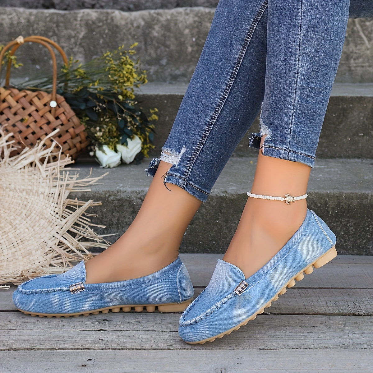 Women's Cloud Pattern Flat Shoes Lightweight Open-Toe Slip-Ons Casual Walking Shoes