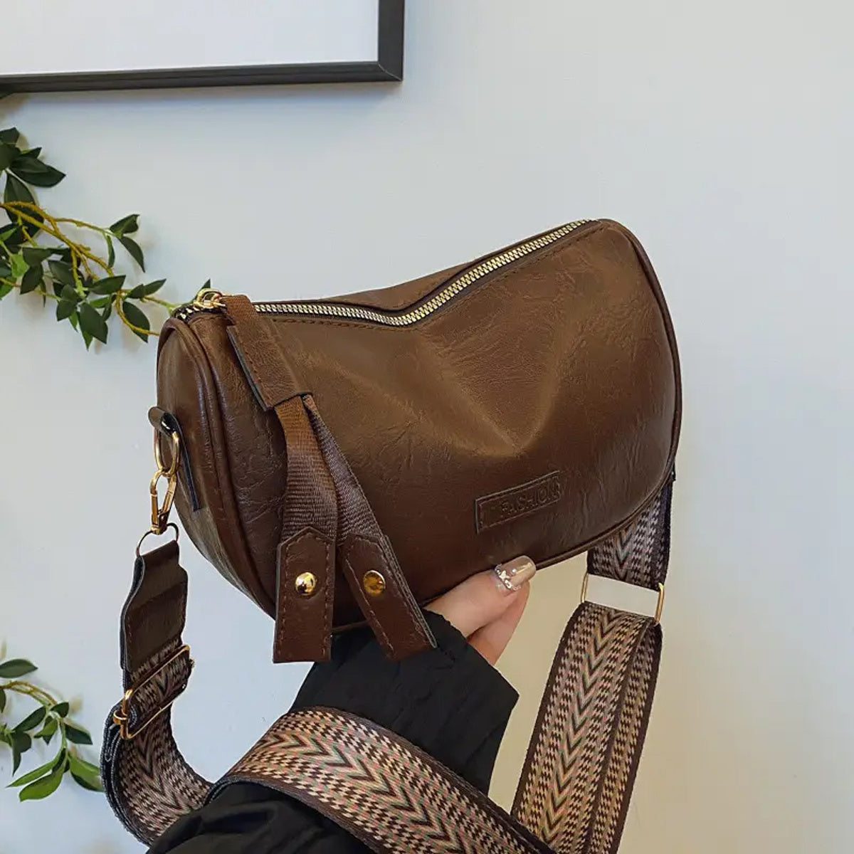 Vintage Boston Handbag with Large Capacity PU Retro Pillow Crossbody Zipper Closure