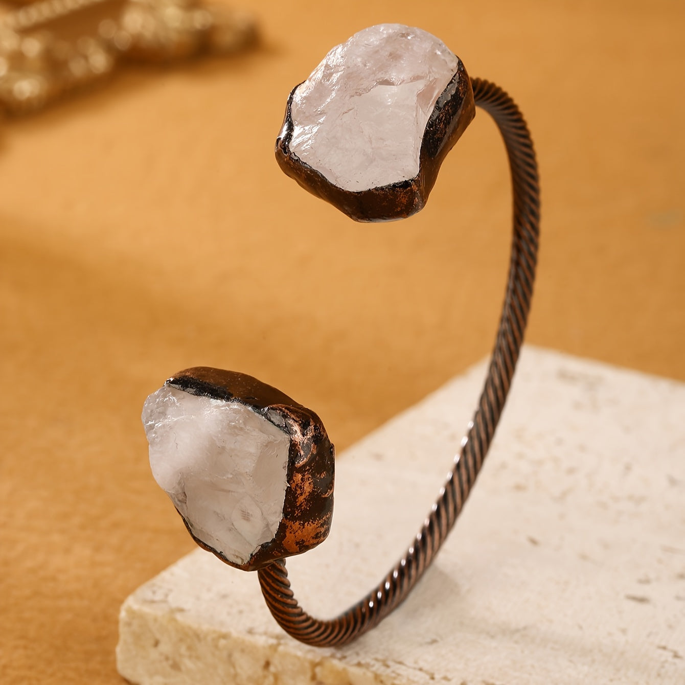 Vintage Bohemian Copper Bracelet with Amethyst Citrine and White Crystals for Women