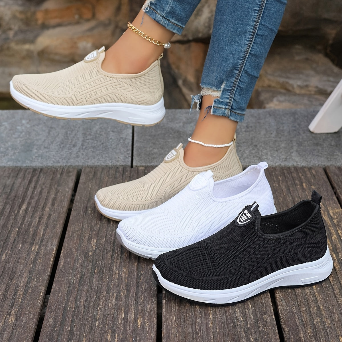 Women's Plus Size Casual Mesh Sneakers - Lightweight Breathable Slip-On Walking Shoes