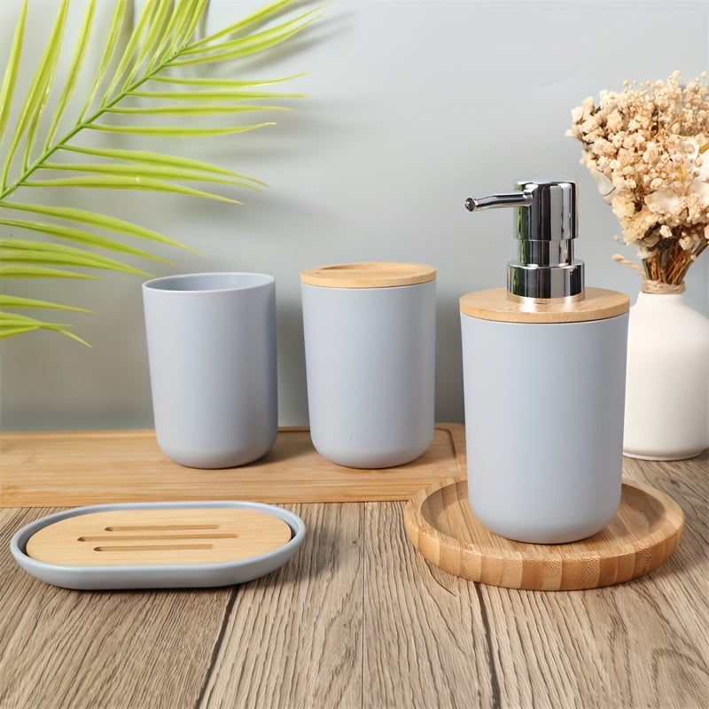 4-Piece Bathroom Toiletries Set with 350ml Bamboo Covers