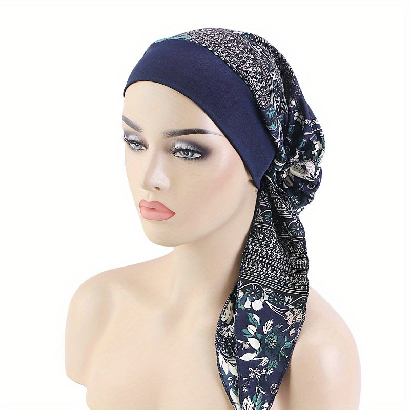 Kemo bemorlari uchun dantelli bog'ichli Paisley naqshli turban shlyapa