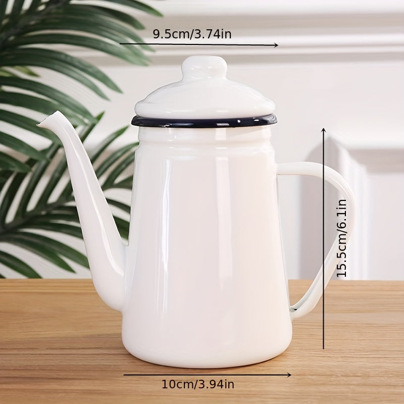 Retro Enamel Tea Kettle 1.1L Thickened Coffee Milk Tea Pot for Kitchen