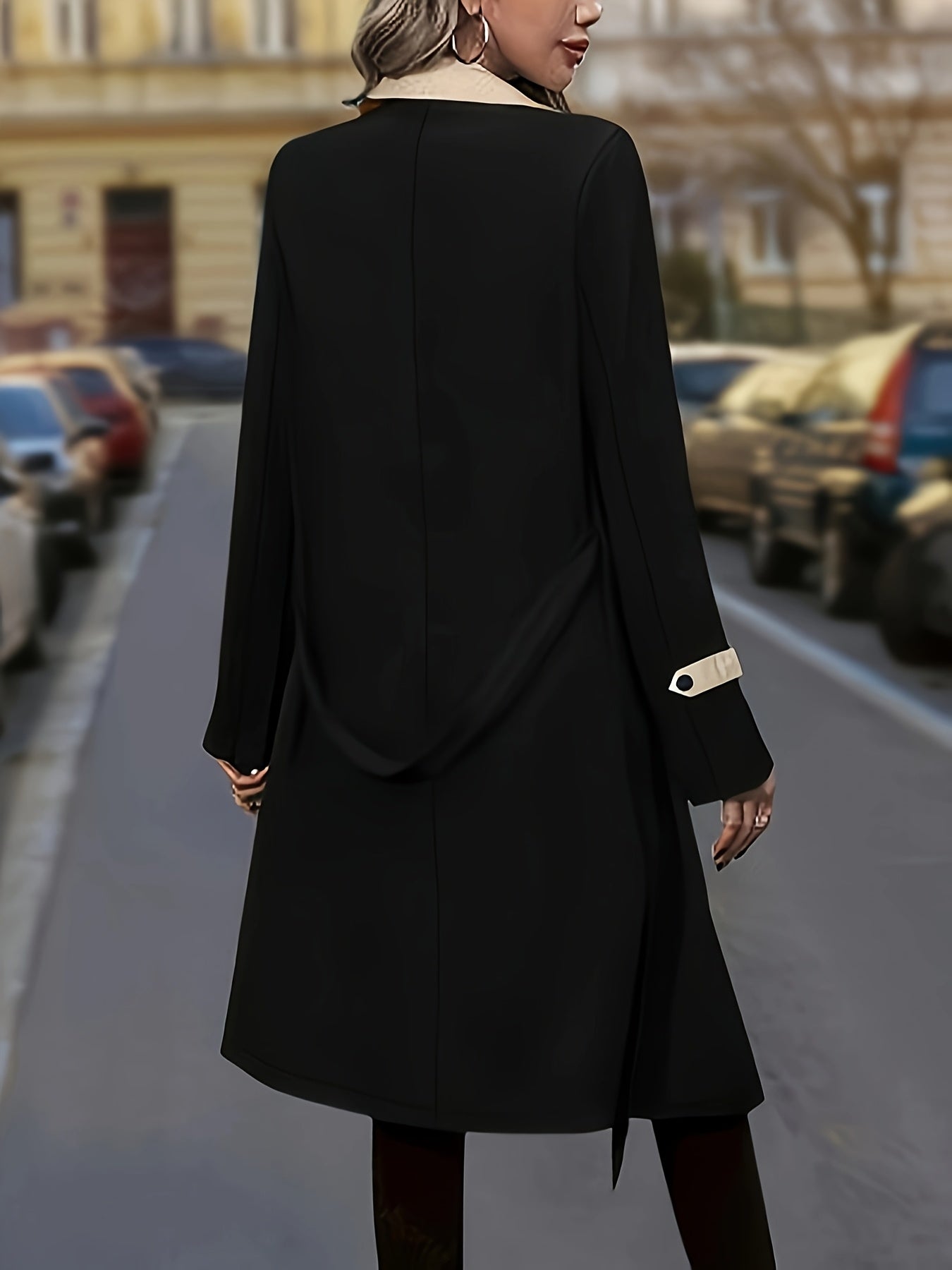 Women's Trench Coat with Color Block Lapel Belt Button Front Autumn Machine Washable
