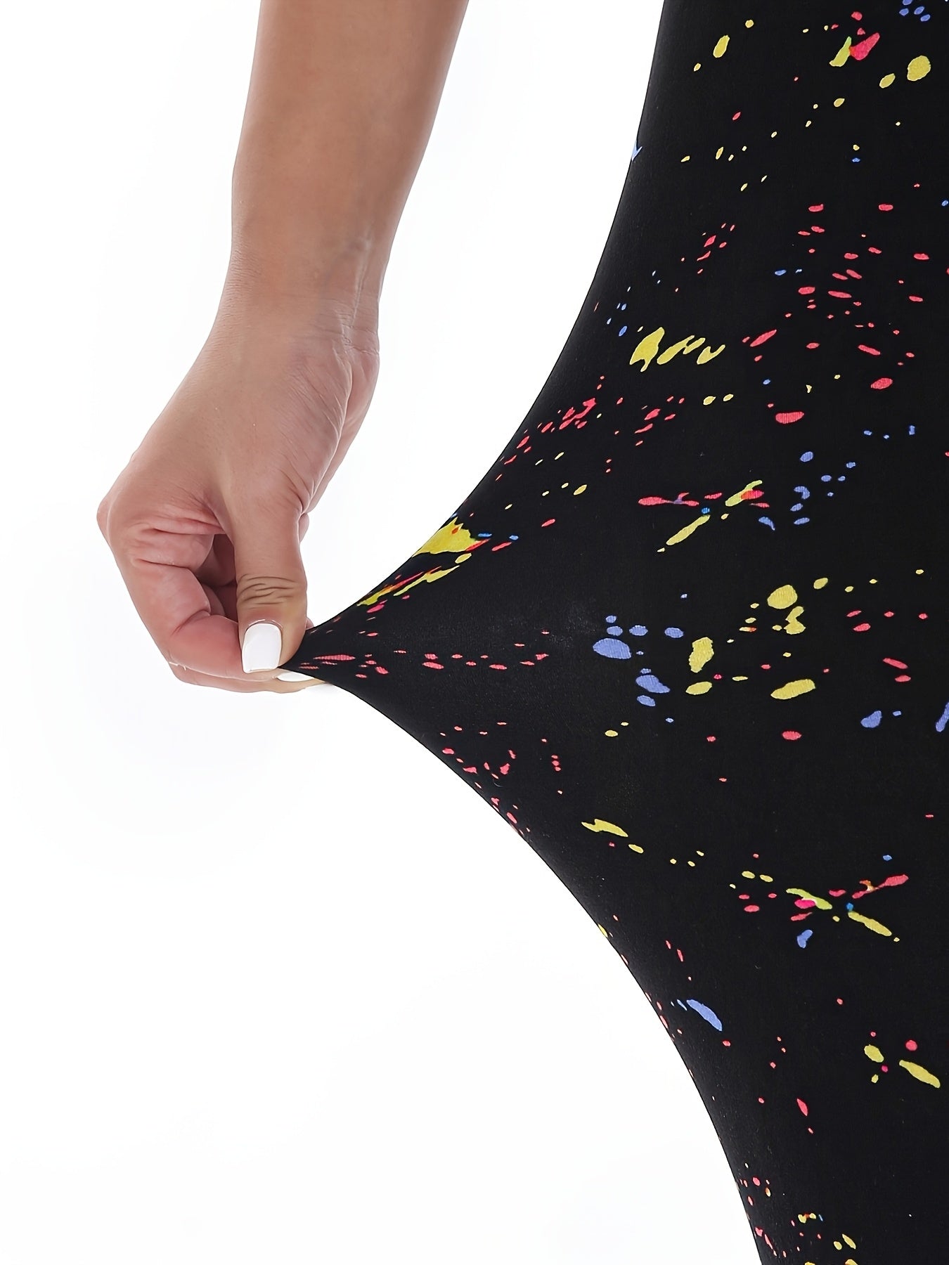 Plus Size High-Waisted Yoga Pants Black Graffiti Tie-Dye 4-Way Stretch Workout Leggings