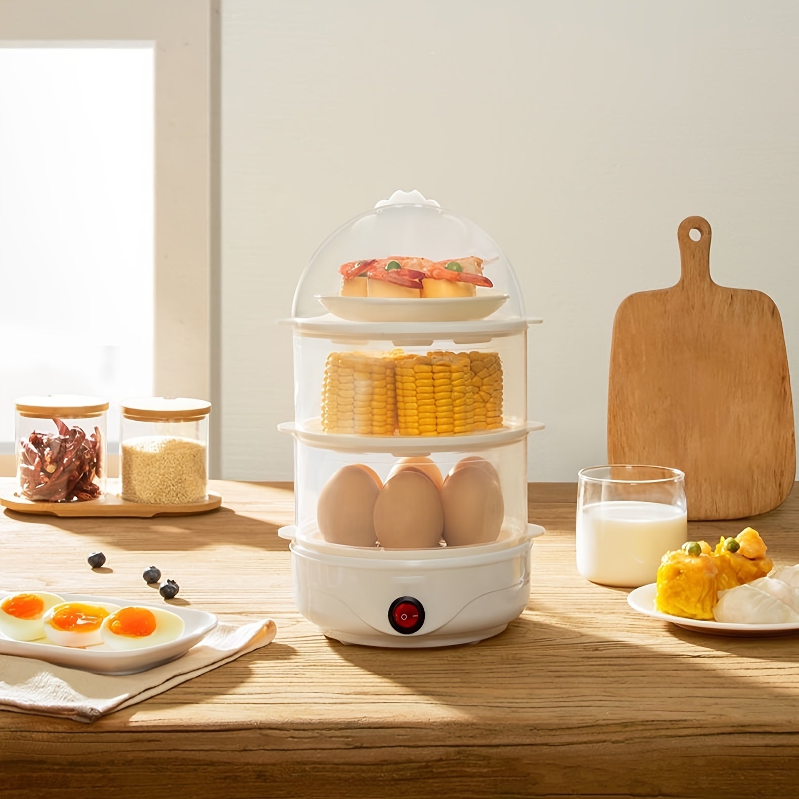 2-Tier Stackable Egg Steamer Cooks Hard and Poached Eggs BPA Free Durable White