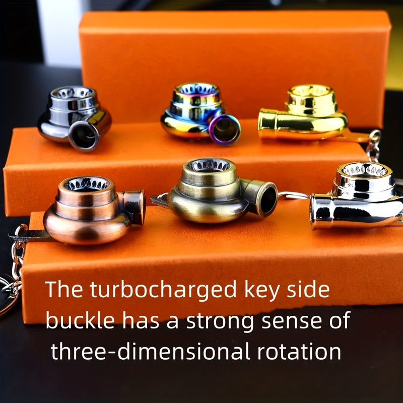 Unisex Metal Golden Turbocharged Keychain Car Modification Accessory