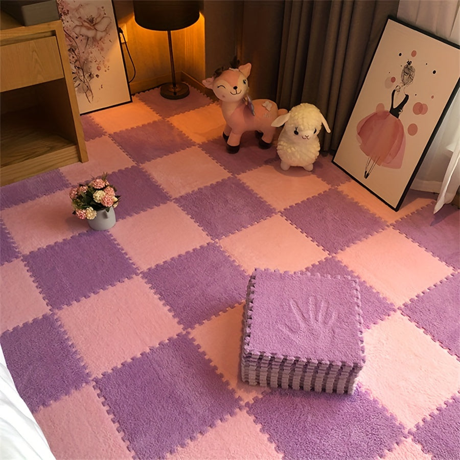 12-Piece Interlocking Carpet Tiles EVA Polyester Non-Slip 29.97cm Indoor Office Bedroom