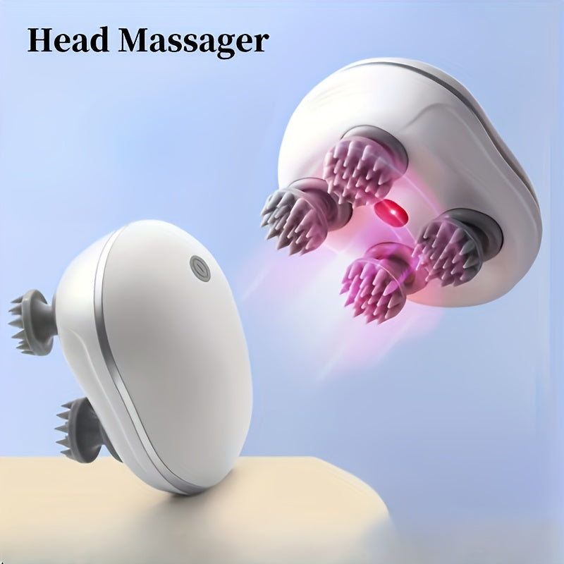 Electric Head Massager USB Rechargeable Deep Tissue Relaxation 8 Tentacle Multi-Dimensional Therapy