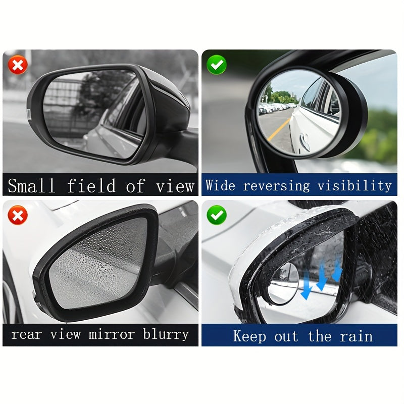 2 Pieces Carbon Fiber Textured Blind Spot Mirrors with Rain Guard for Cars