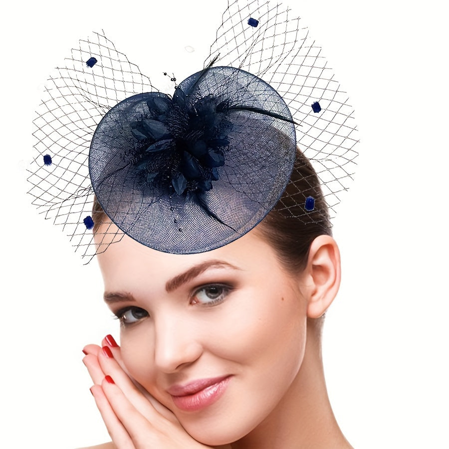 Fascinator Headband Mesh Veil Faux Feather for Horse Racing and Events