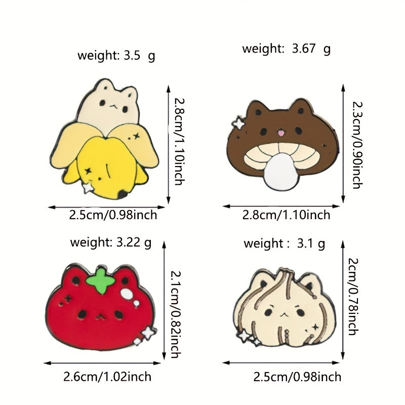 Set of 4 Fruit and Vegetable Brooches Garlic Tomato Pattern Jewelry Accessories for Clothing Bags