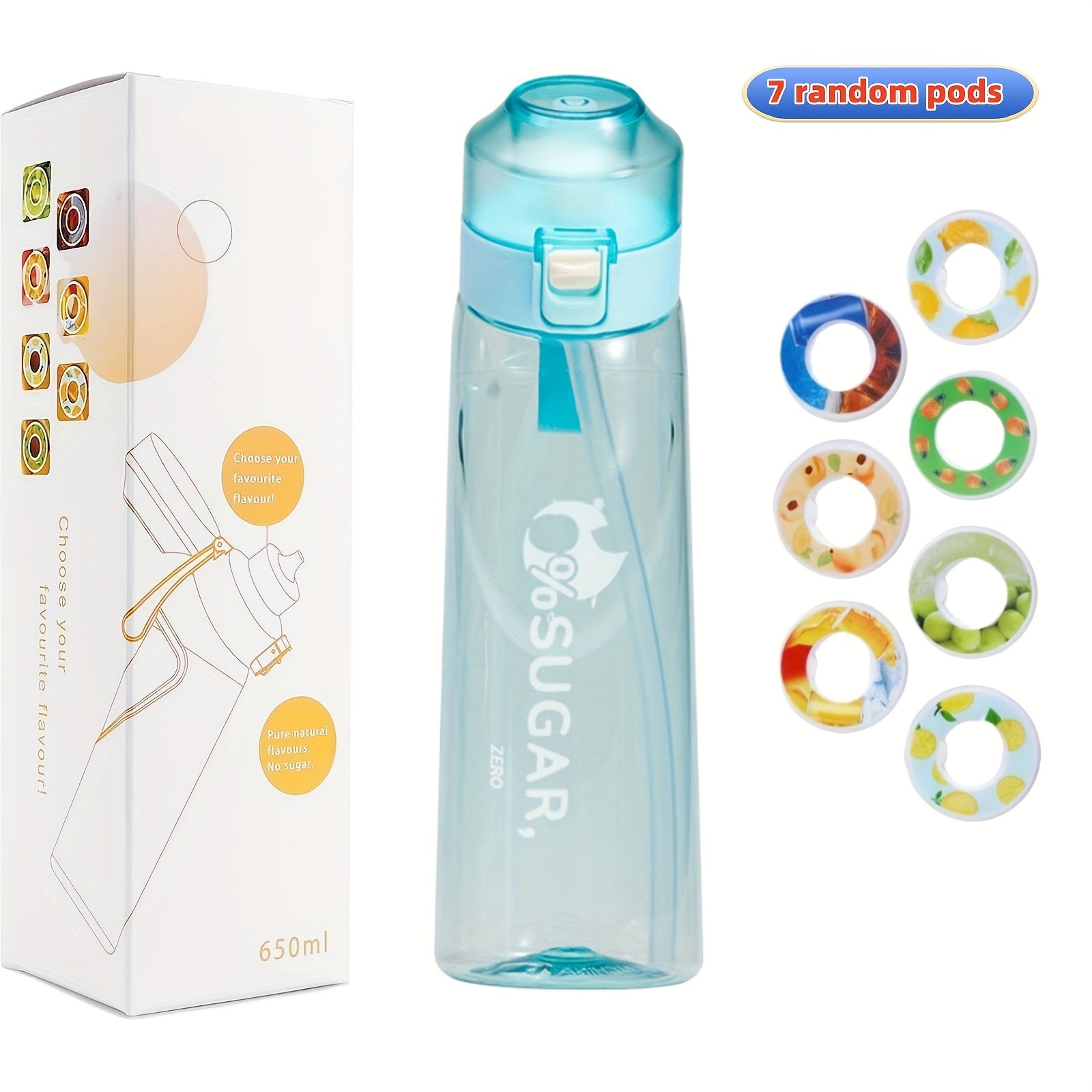 7 ta meva ta'mi podlari va ichimlik shishasi to'plami, sport suyuqlik shishasi va aromatizatorli ta'mi podlari bilan