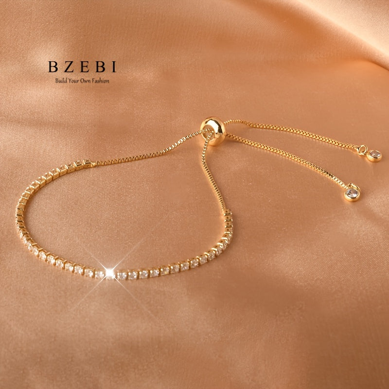 Pulsera de acero de titanio con zirconia sintética chapada en oro de 18K para mujer