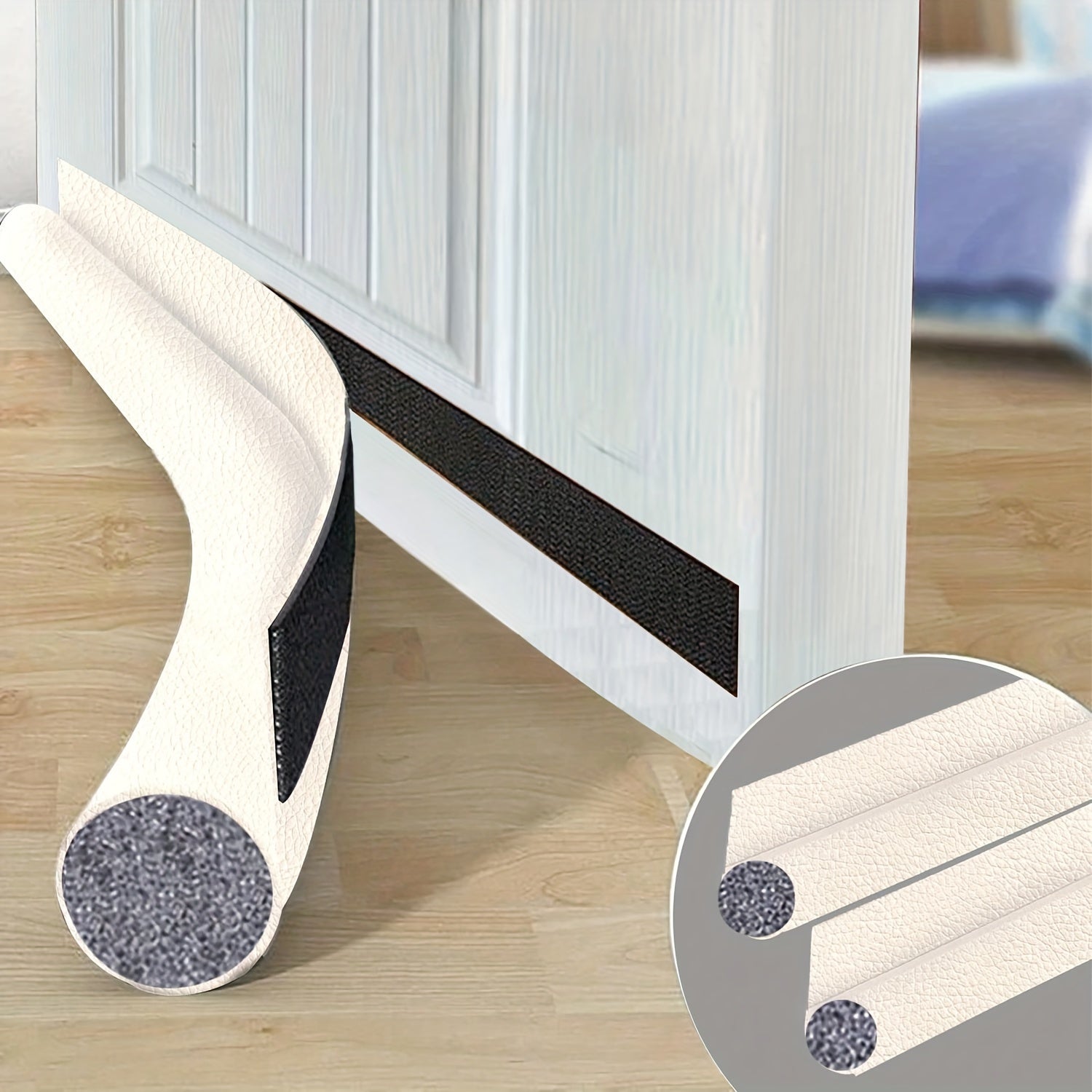 Faux Leather Door Draft Stopper with Adhesive Strip Seals Bottom of Doors