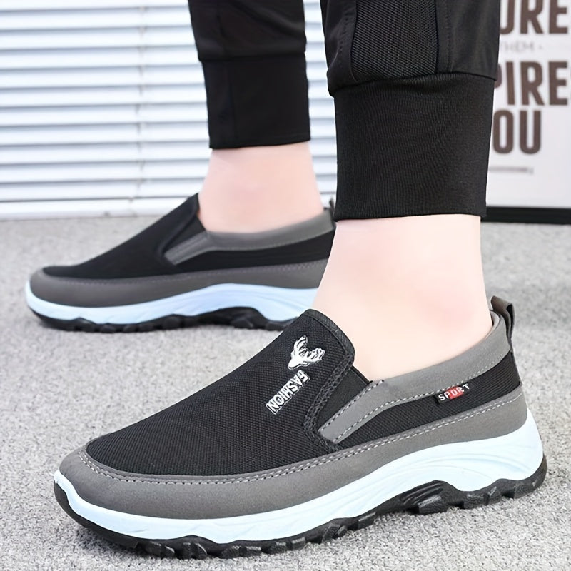 Men's Canvas Slip-On Sneakers Black Gray Blue Casual Breathable Soft Sole Durable PVC