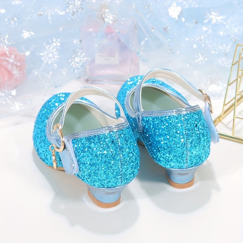 Girls Sequin High Heels Lightweight Non-Slip Dress Shoes for Parties and Autumn