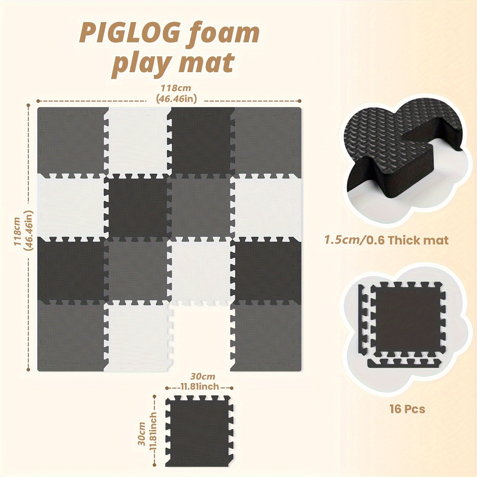 Bolalar va bolalar uchun suv o'tkazmaydigan yumshoq PE ko'pik o'yin mato, 12 ta plitka, ichki va tashqi foydalanish uchun