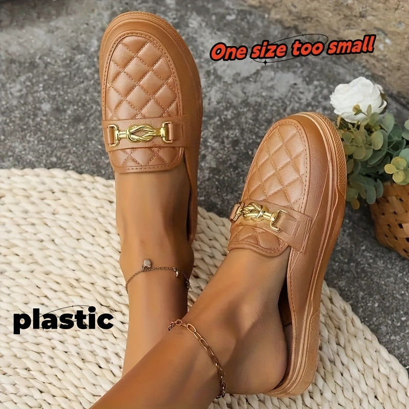 Women's Quilted Pattern Sandals With Chain Decor Platform Slip Ons