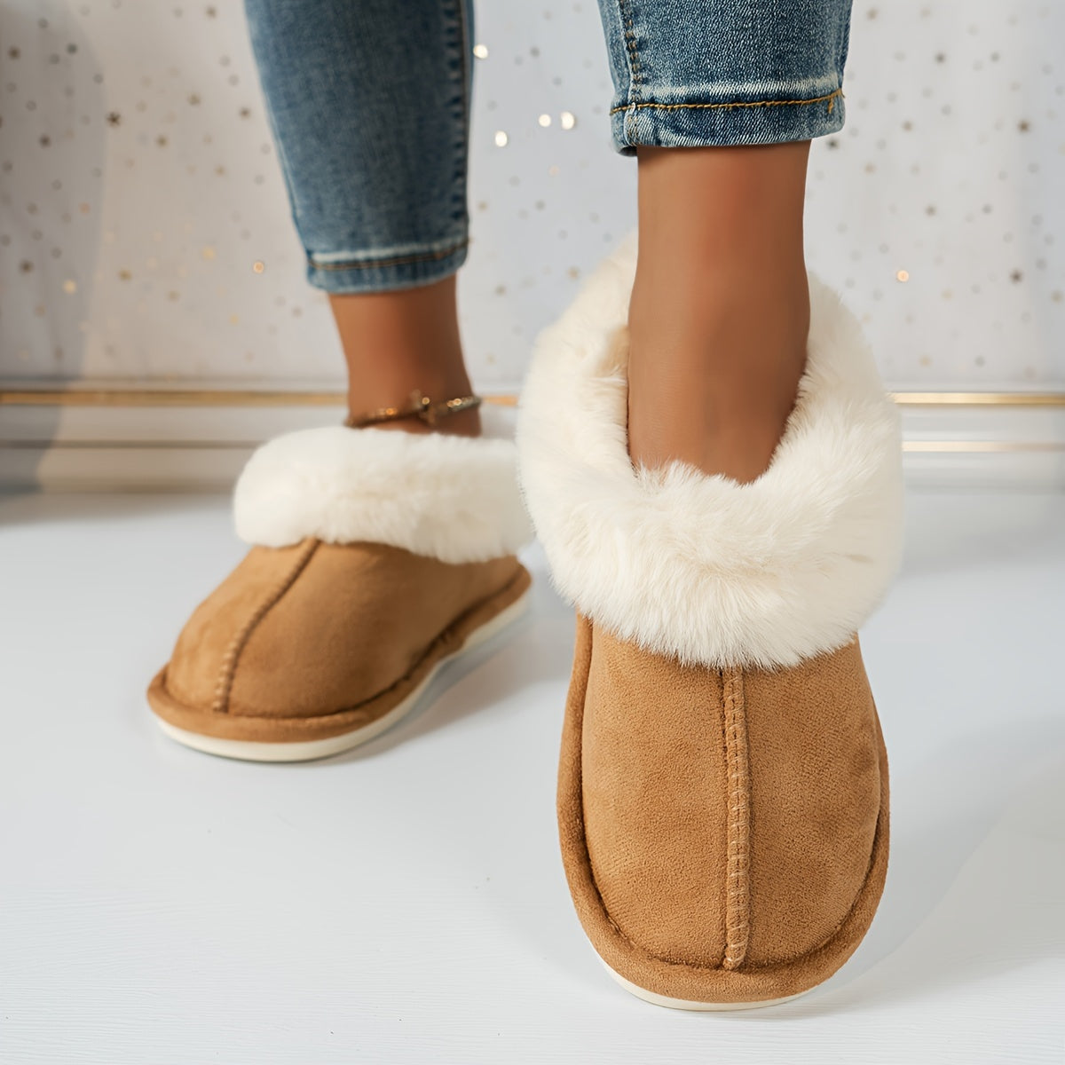 Women's Faux Fur Slippers Indoor Cozy Warm Non-Slip Boot Style