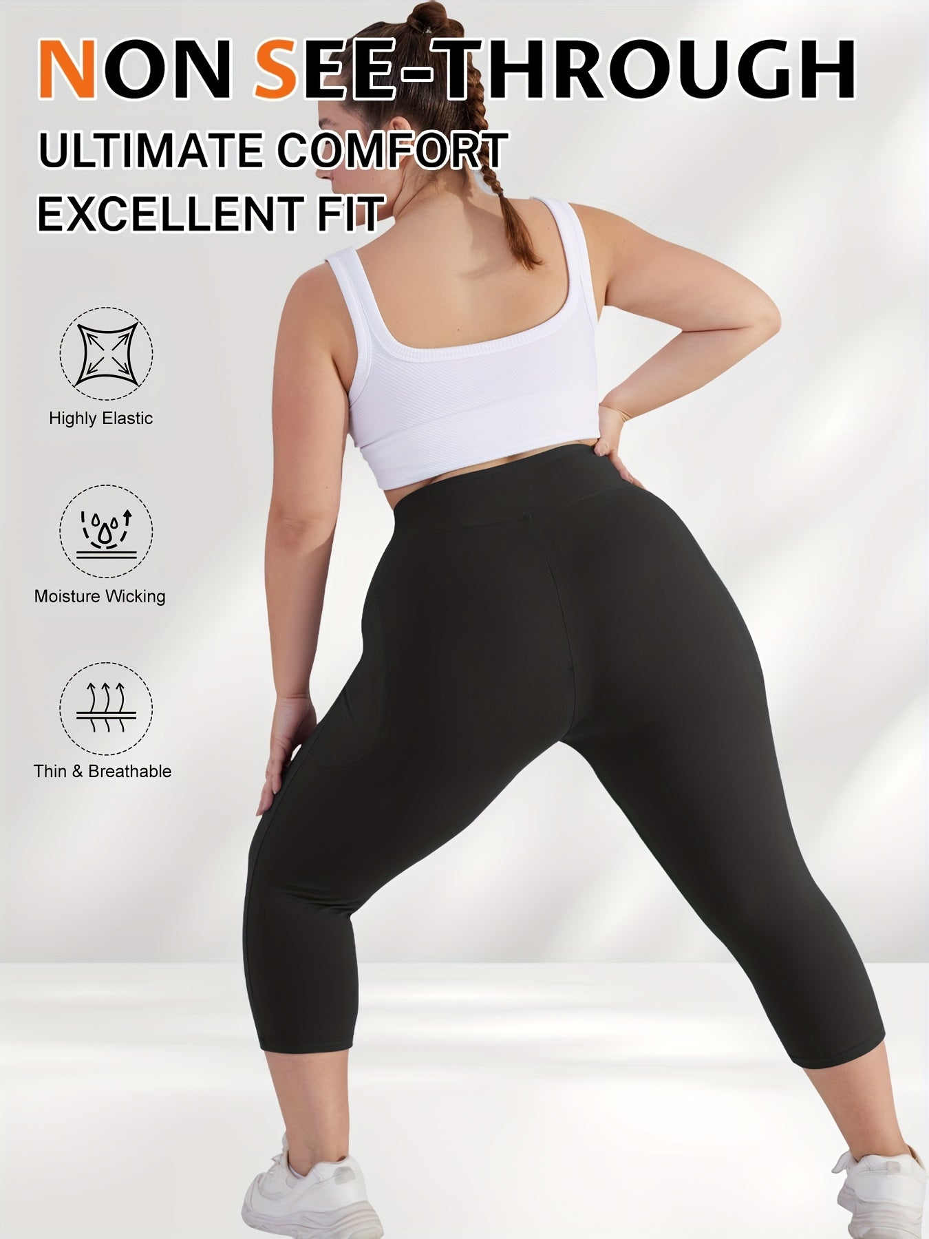 Plus Size Women's High-Waisted Leggings with Pockets Stretchy Breathable