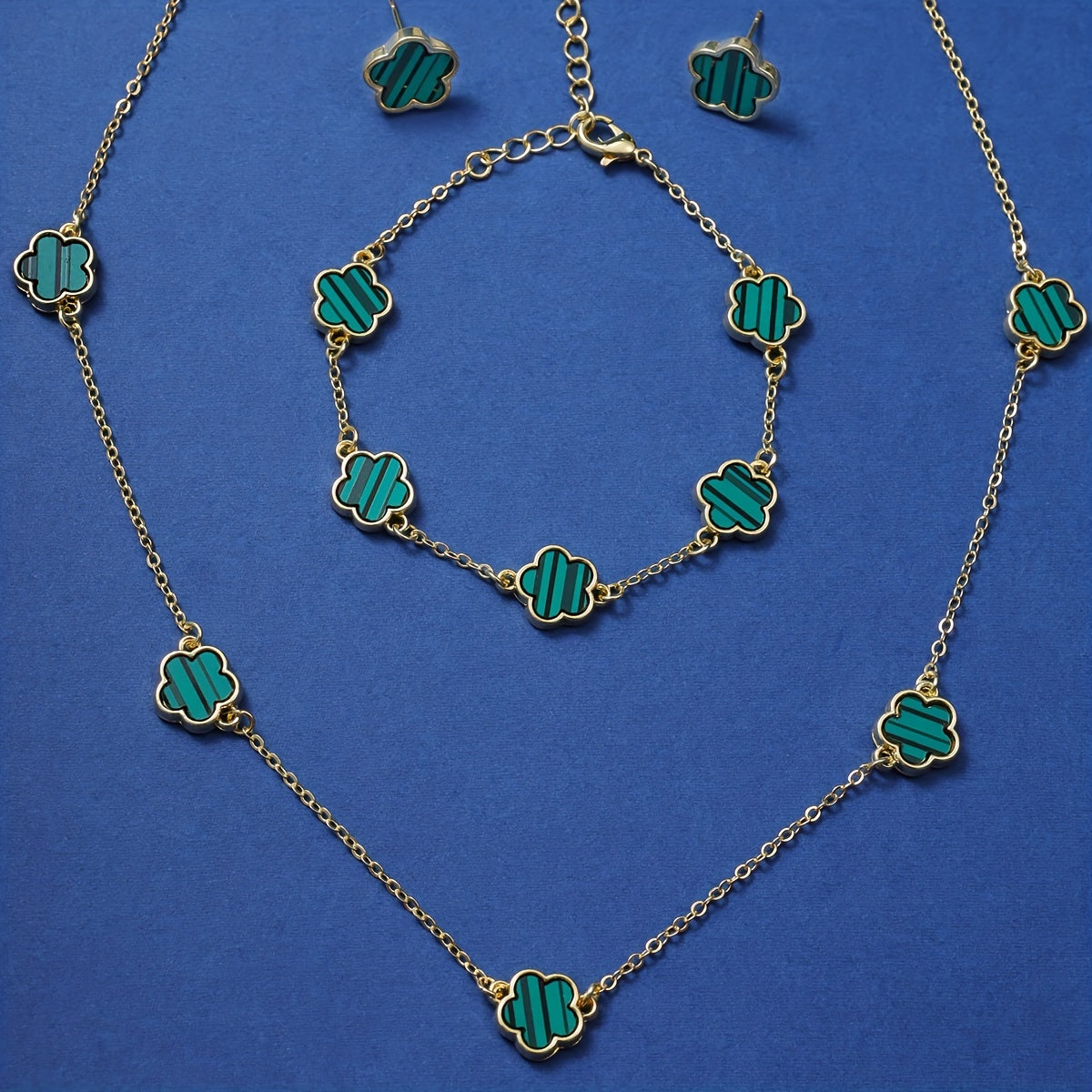 Медный ювелирный набор из 4 предметов с цветочным дизайном: ожерелье, серьги, браслет для повседневной носки, подарок