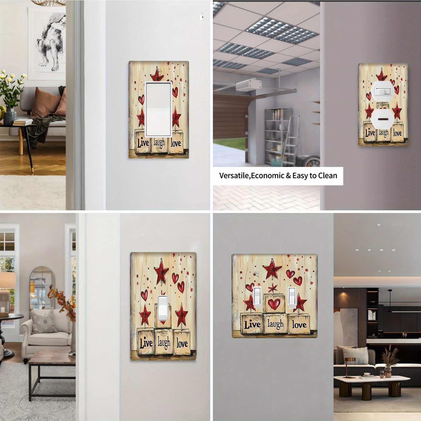 Rustic Star Design Light Switch Panel for Bedroom Bathroom Living Room 1 or 2 Switches