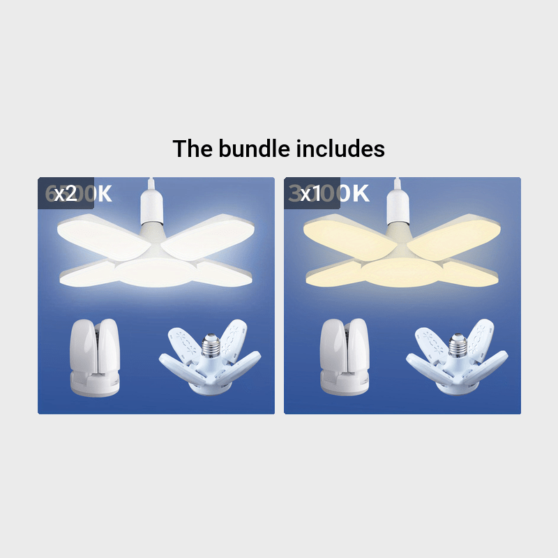 Small LED Folding Lamp with Four-Leaf Design 28W Bright Indoor Garage Lighting Adjustable Color Temperature