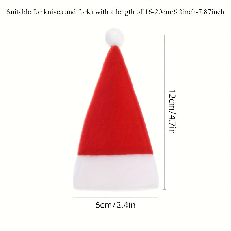 Set of 10 Red Mini Christmas Hat Cutlery Holders for Holiday Table Decor