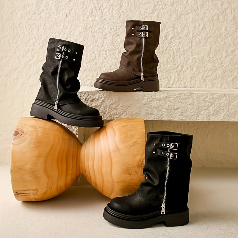 Женские сапоги в стиле вестерн из искусственной кожи с массивным каблуком и боковой молнией