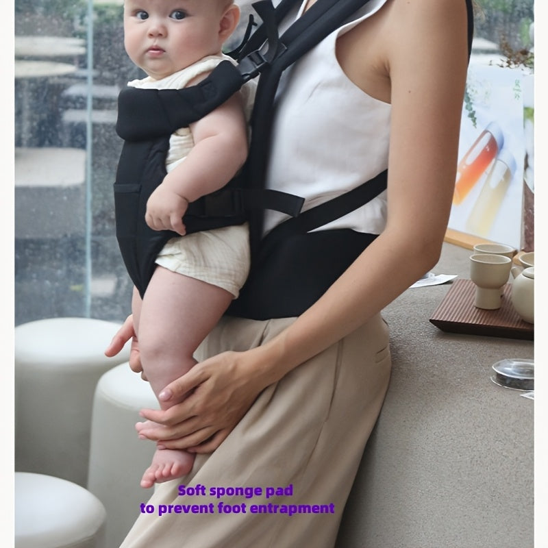 Infant Carrier with Foldable Pad Dual-Shoulder Straps and Thickened Waist Black Grey Khaki