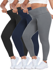 Leggings de yoga de cintura alta y control de abdomen para mujer, pack de 3, negro, azul y teal