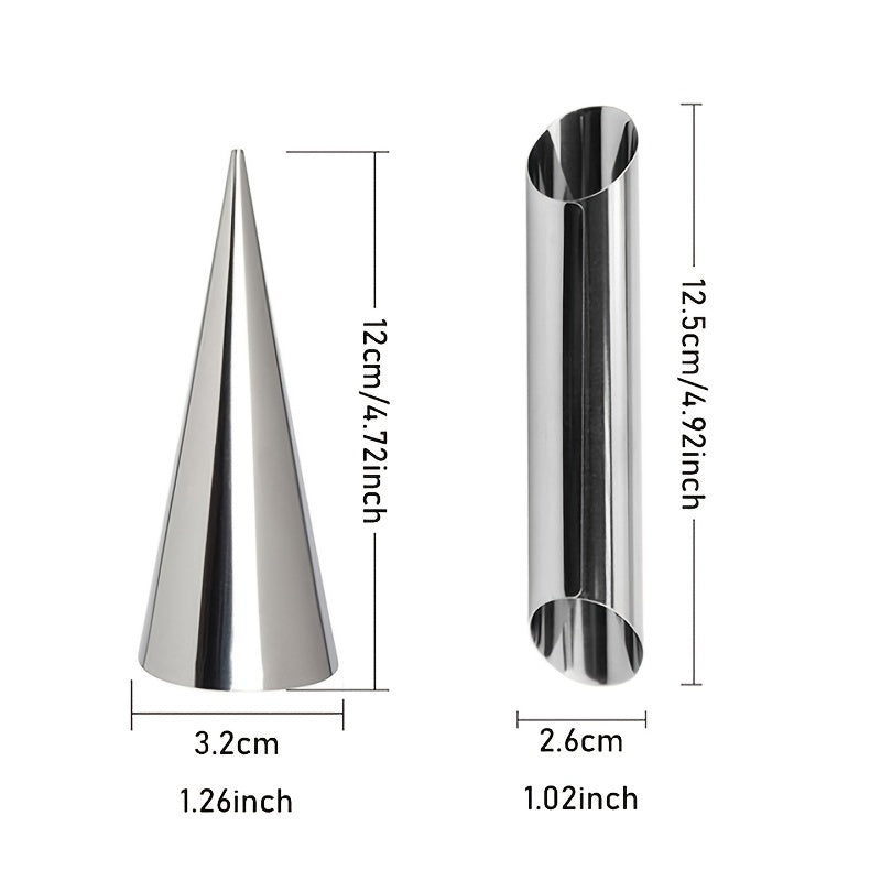 Set of 5 Stainless Steel Cream Horn Molds for Pastry Filling and Croissants