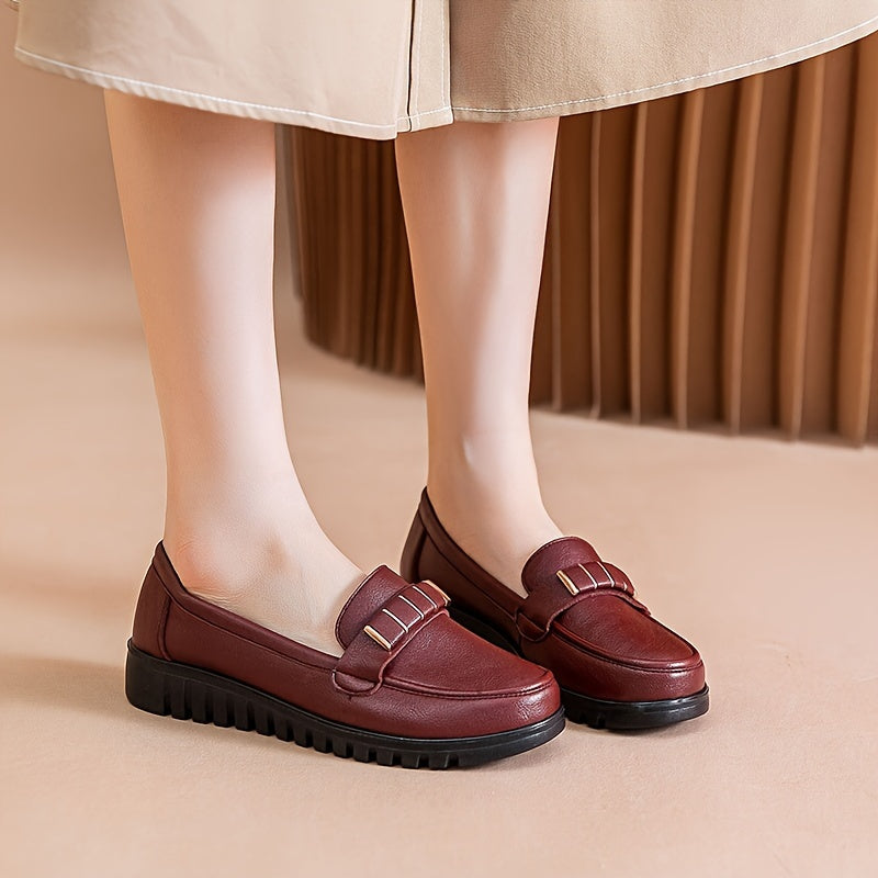 Women’s Ballet Flats Solid Color Slip-On Loafers Breathable Cow Leather